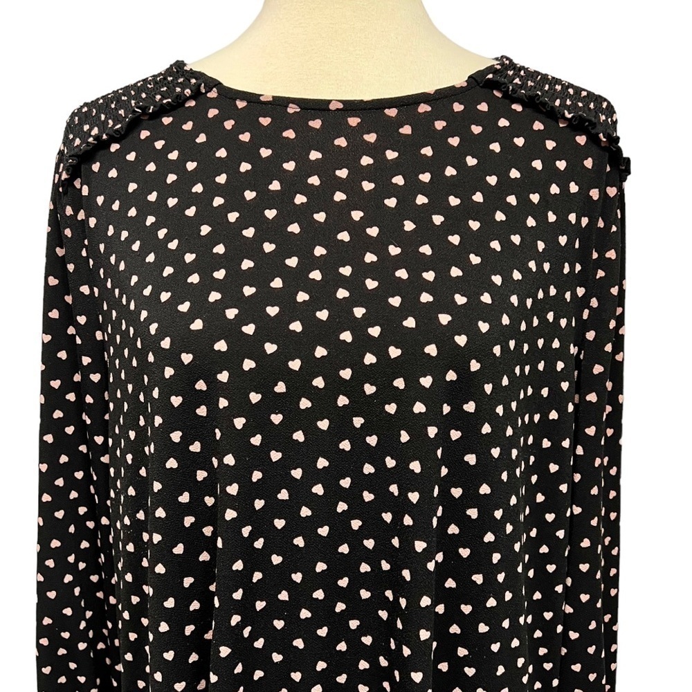 Adrianna Papell Black Heart Print Long Sleeve Top Women’s XL - Picture 4 of 13